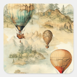 Vintage Hot Air Balloon in a Serene Landscape (4) Square Sticker