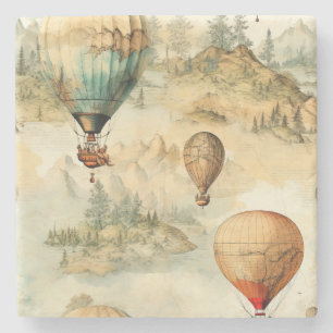 Vintage Hot Air Balloon in a Serene Landscape (4) Stone Coaster
