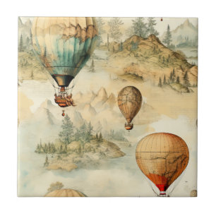 Vintage Hot Air Balloon in a Serene Landscape (4) Tile