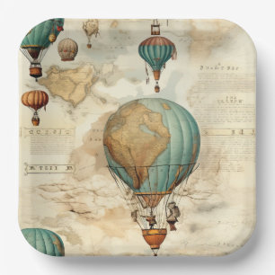 Vintage Hot Air Balloon in a Serene Landscape (5) Paper Plate