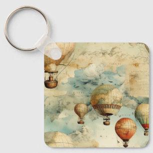 Vintage Hot Air Balloon in a Serene Landscape (6) Keychain