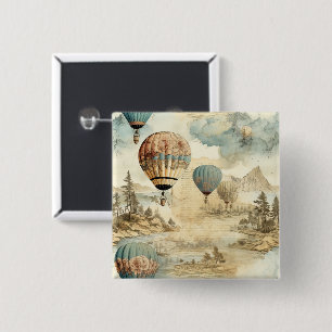 Vintage Hot Air Balloon in a Serene Landscape (7) 2 Inch Square Button