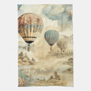 Vintage Hot Air Balloon in a Serene Landscape (7) Kitchen Towel