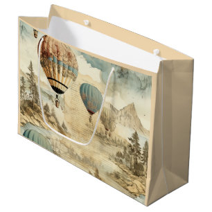 Vintage Hot Air Balloon in a Serene Landscape (7) Large Gift Bag