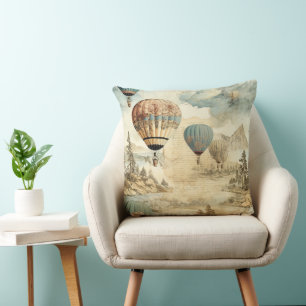 Vintage Hot Air Balloon in a Serene Landscape (7) Throw Pillow