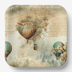 Vintage Hot Air Balloon in a Serene Landscape (8) Paper Plate