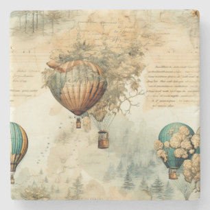 Vintage Hot Air Balloon in a Serene Landscape (8) Stone Coaster