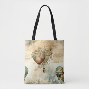 Vintage Hot Air Balloon in a Serene Landscape (8) Tote Bag
