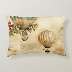 Vintage Hot Air Balloon in a Serene Landscape (9) Accent Pillow