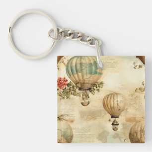 Vintage Hot Air Balloon in a Serene Landscape (9) Keychain