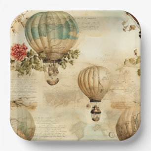 Vintage Hot Air Balloon in a Serene Landscape (9) Paper Plate