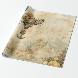 Vintage Hot Air Balloon in a Serene Landscape Wrapping Paper