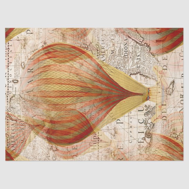 Vintage Hot Air Balloon Map Decoupage Tissue Paper (Front)