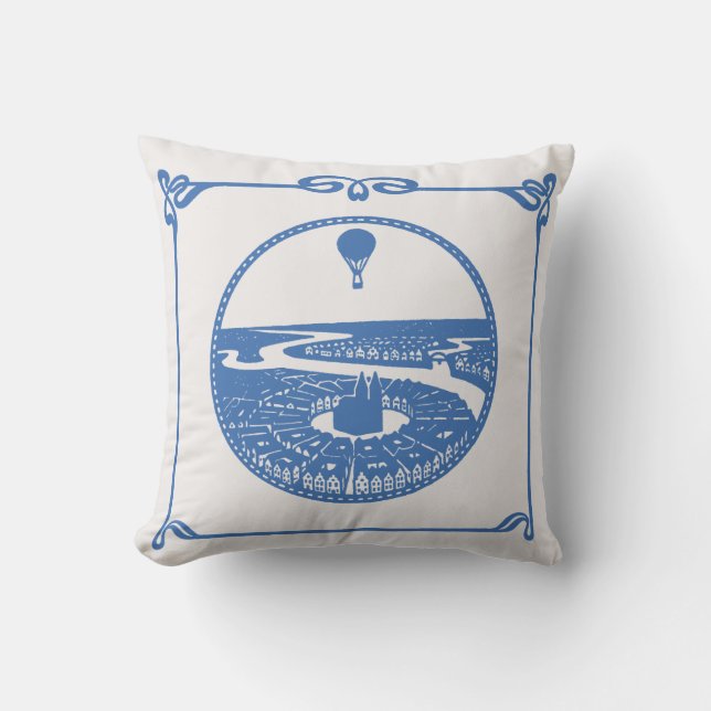 Vintage Hot Air Balloon Paris Art Nouveau Pillow (Front)