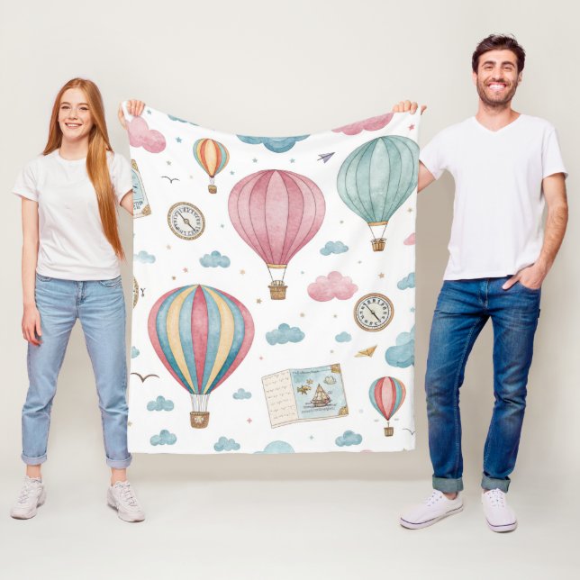 Vintage Hot Air Balloon Pattern (1) Fleece Blanket (In Situ)