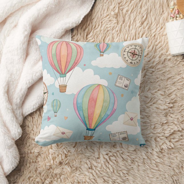 Vintage Hot Air Balloon Pattern (2) Throw Pillow (Blanket)