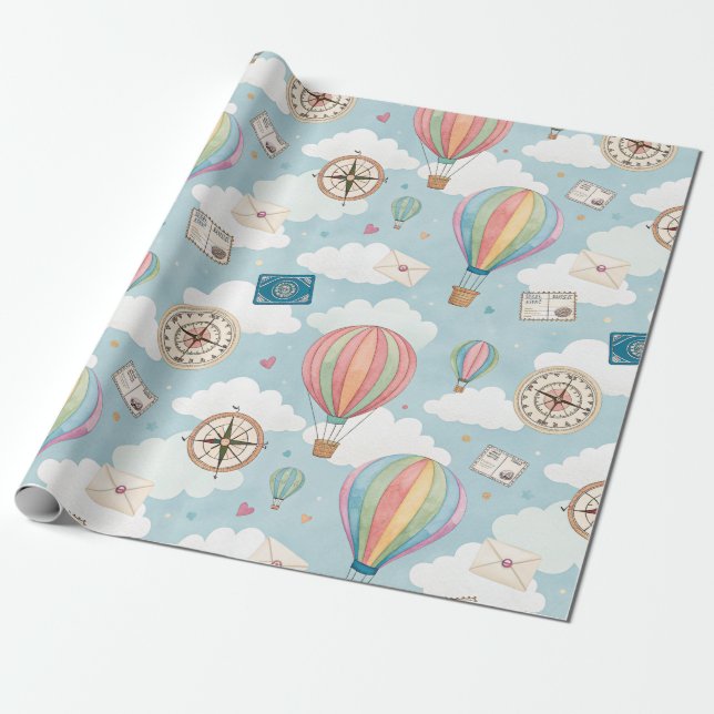Vintage Hot Air Balloon Pattern (2) Wrapping Paper (Unrolled)
