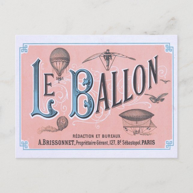 Vintage Hot Air Balloon Postcard Paris (Front)