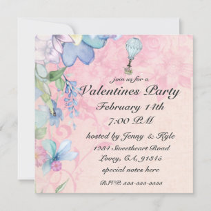 Vintage Hot Air Balloon Ride Valentine Invitations