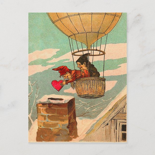 Vintage Hot Air Balloon Valentine Postcard (Front)