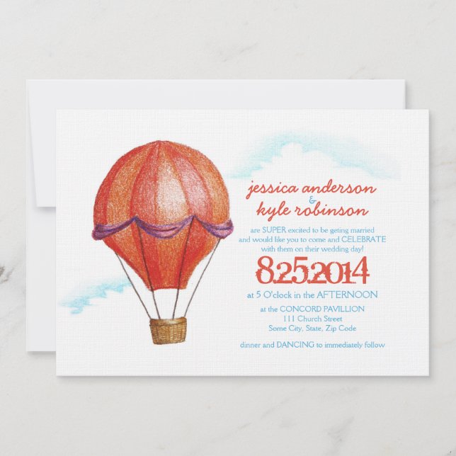 Vintage Hot Air Balloon Wedding Invitation (Front)