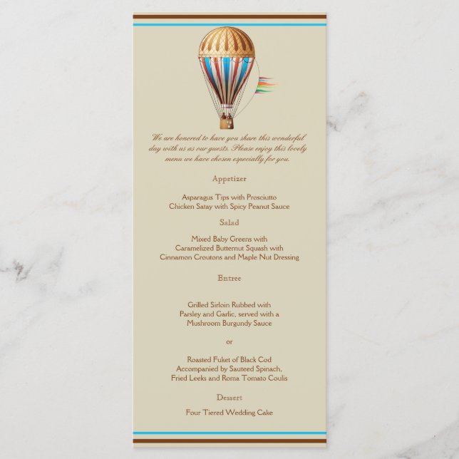 Vintage Hot air Balloon Wedding Menu (Front)