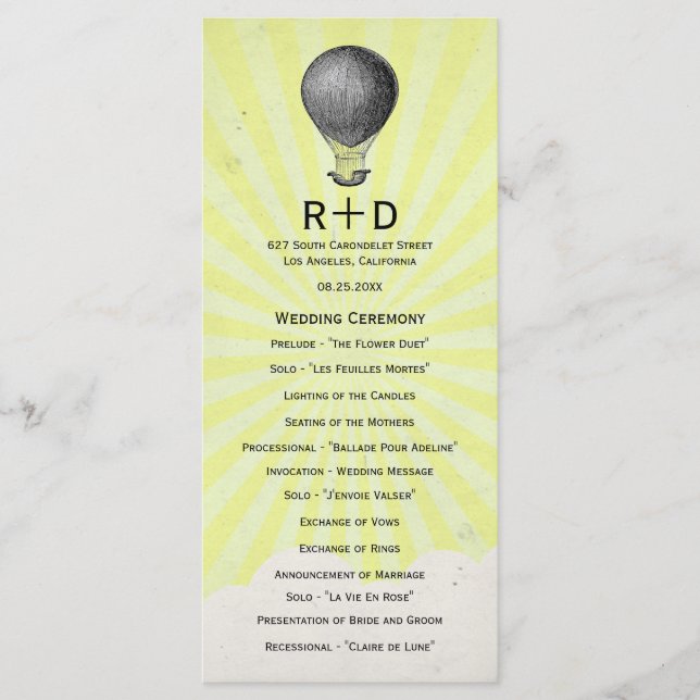 Vintage Hot Air Balloon Wedding Program (Front)