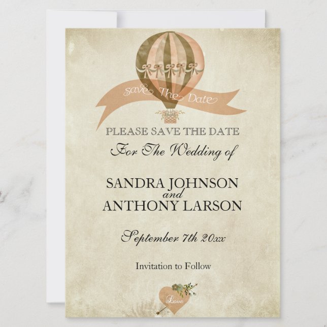 Vintage Hot Air Balloon Wedding Save The Date (Front)