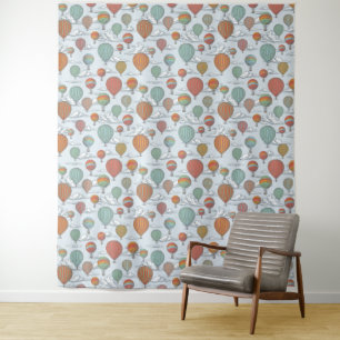 Vintage Hot Air Balloons and Cloudy Sky Backdrop Tapestry