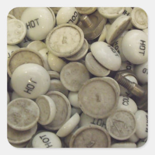 Vintage Hot and Cold Porcelain Knobs Square Sticker