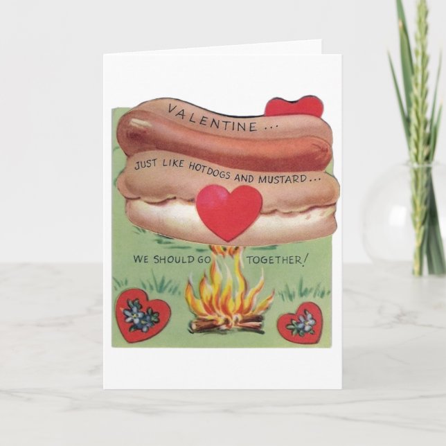 Vintage Hot Dog and Mustard Valentine Card (Front)