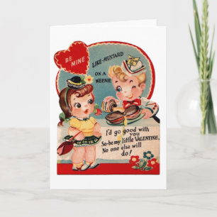 Vintage Hot Dog and Mustard Valentine Holiday Card