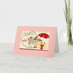 Vintage Hot Dog and Mustard Valentine Holiday Card