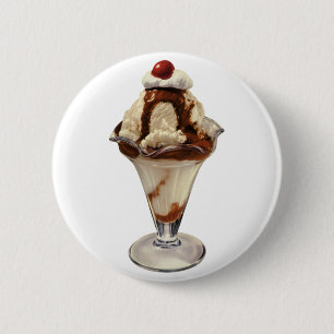Vintage Hot Fudge Ice Cream Sundae Desserts 2 Inch Round Button