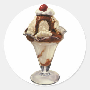 Vintage Hot Fudge Ice Cream Sundae Desserts Classic Round Sticker