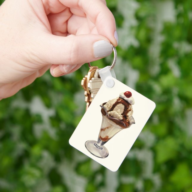 Vintage Hot Fudge Ice Cream Sundae Desserts Keychain (Hand)