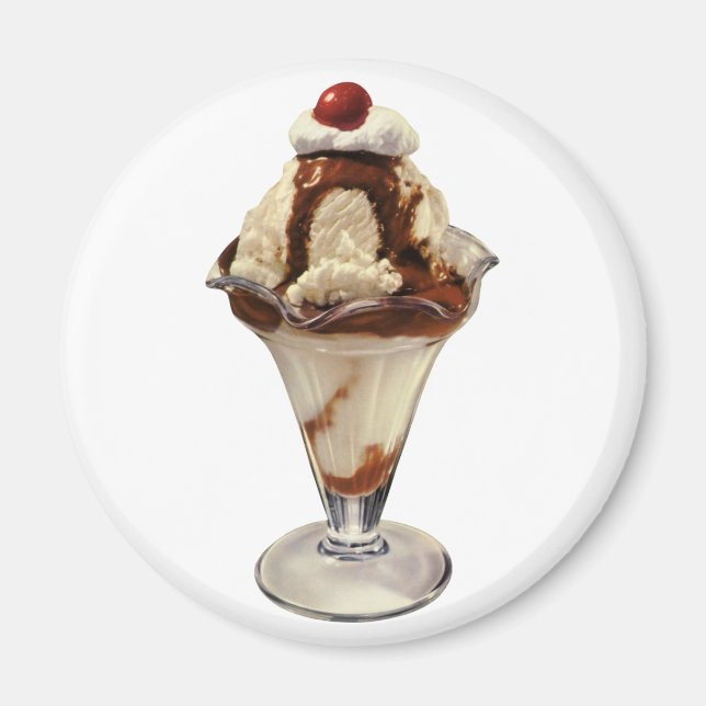 Vintage Hot Fudge Ice Cream Sundae Desserts Magnet (Front)