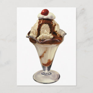 Vintage Hot Fudge Ice Cream Sundae Desserts Postcard
