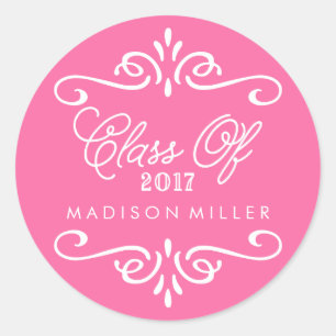 Vintage Hot Pink   Graduation Stickers