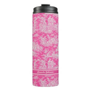 Vintage hot pink toile de jouy printed thermal tumbler