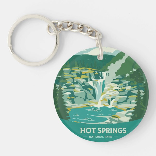 Vintage Hot Springs National Park Waterfall Keychain (Front)