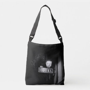 Vintage hotel sign, street light and many light crossbody bag