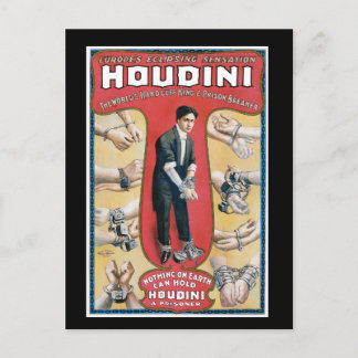 Vintage Houdini Handcuff King Advertising Poster Postcard