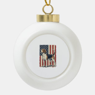 Vintage Hound Dog Patriotic Flag Vector Shirt Desi Ceramic Ball Christmas Ornament