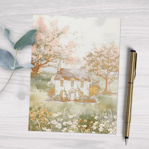 Vintage House in The Green Meadow Cottagecore Art Postcard