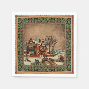 Vintage House In Winter Snow Decoupage Paper Napkin