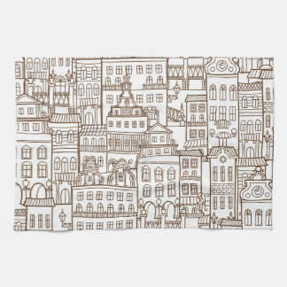 Vintage Houses: Architectural Seamless Pattern. Kitchen Towel