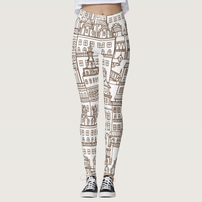 Vintage Houses: Architectural Seamless Pattern. Leggings (Front)