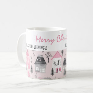 Vintage Houses on Pink Christmas Coffee Mug