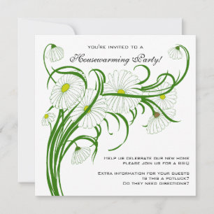 Vintage Housewarming, Gerber Daisy Floral Flowers Invitation